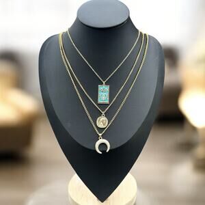 Tarot Empress Roman Coin Half Moon Witchy Necklace Layered Set Celestial Gold